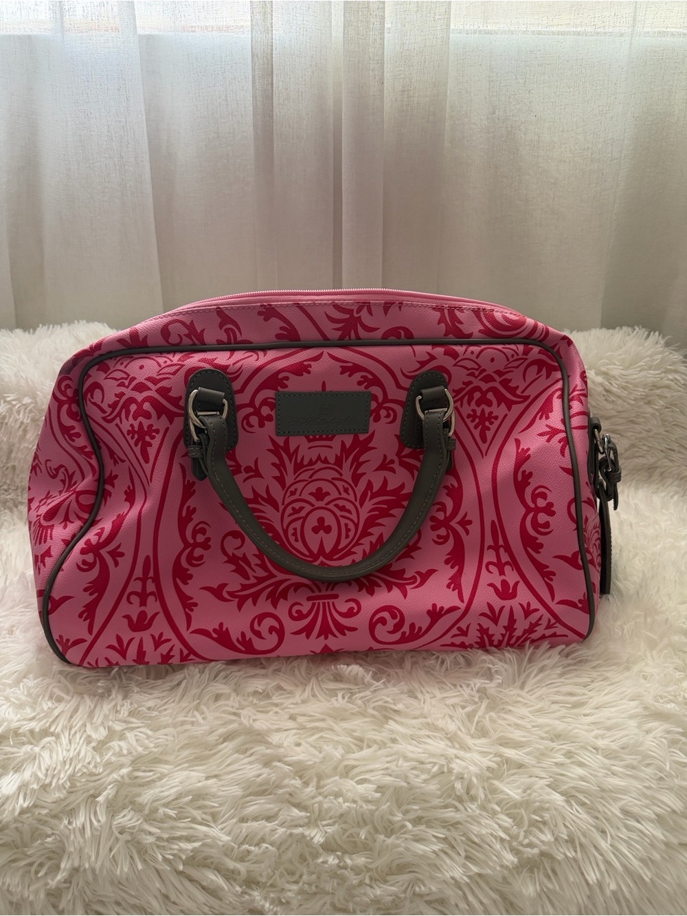 Pink Floral-Pattern Tote with Red  mulholland